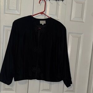 Sag Harbor Elegant Black Velvet Like Jacket  with Floral Details